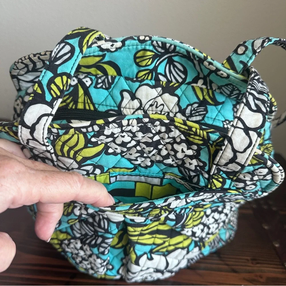 Vera Bradley Sweet Pleat Tote Island Blooms Aqua Quilted Floral Bag Retired